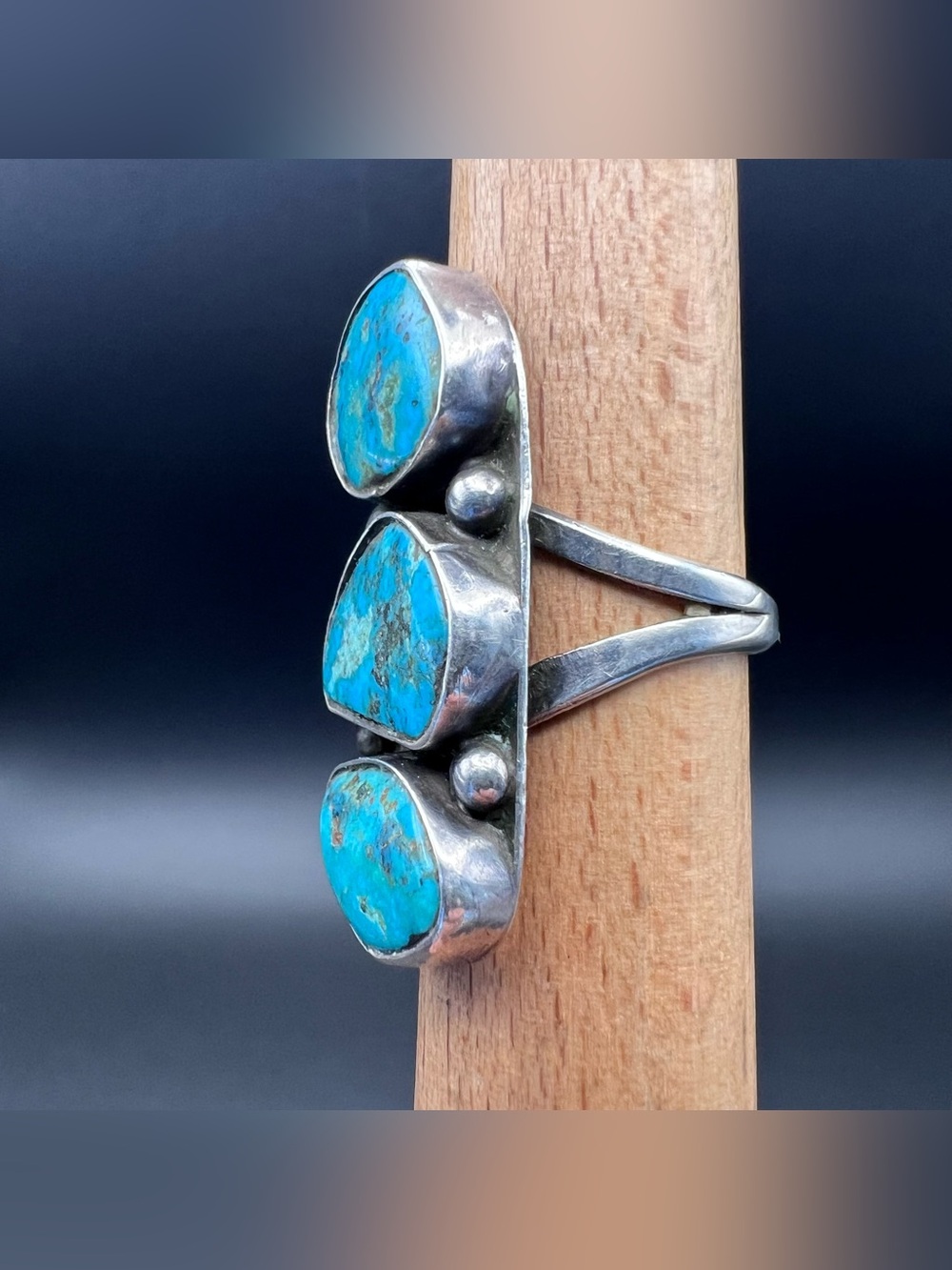 Native American 3 Turquoise Stone Ring - Picture 3 of 6